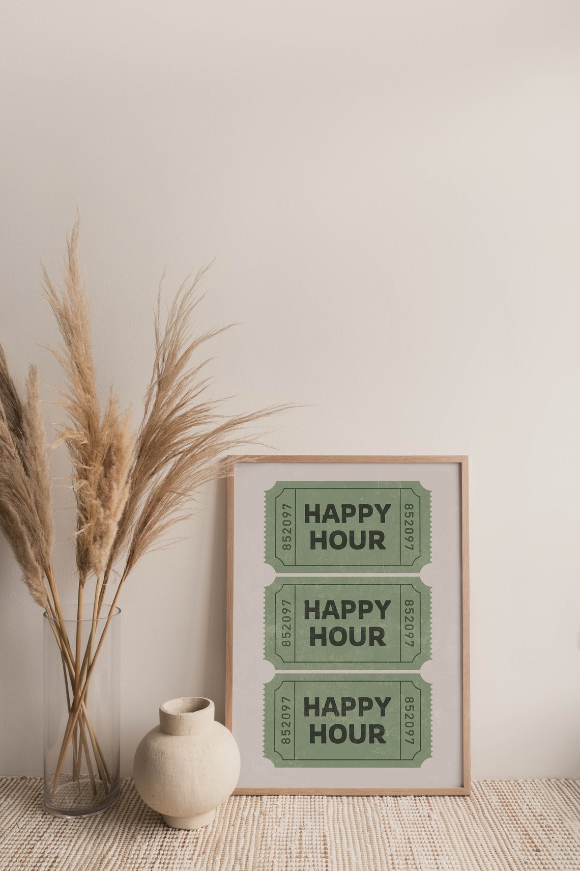 Happy Hour Sage Green Retro Ticket Stub Bar Cart Decor Quote Poster - Image 2