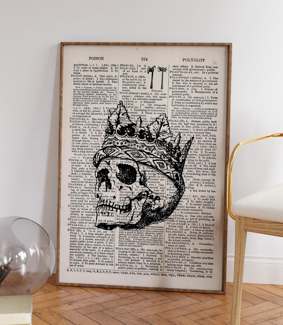 Skull Over Vintage Dictionary Page Gothic Halloween Art Poster - Image 2