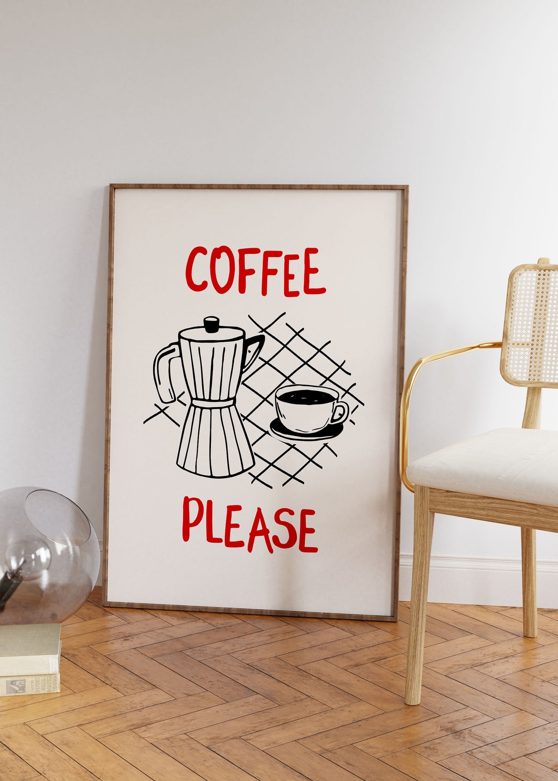 Coffee Please Red And Black Retro Moka Pot Espresso Cup Kitchen Poster - Image 2