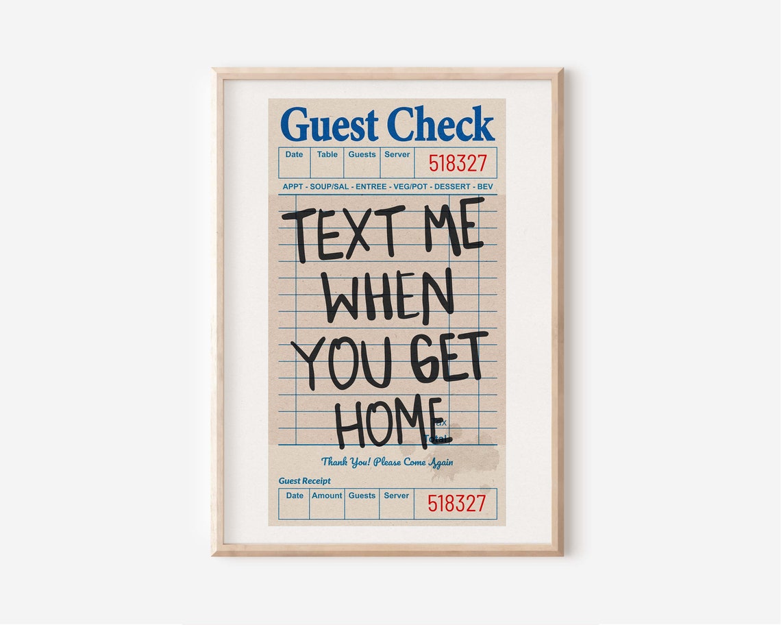Text Me When You Get Home Black Guest Check Girly Trendy Retro Poster - Image 2