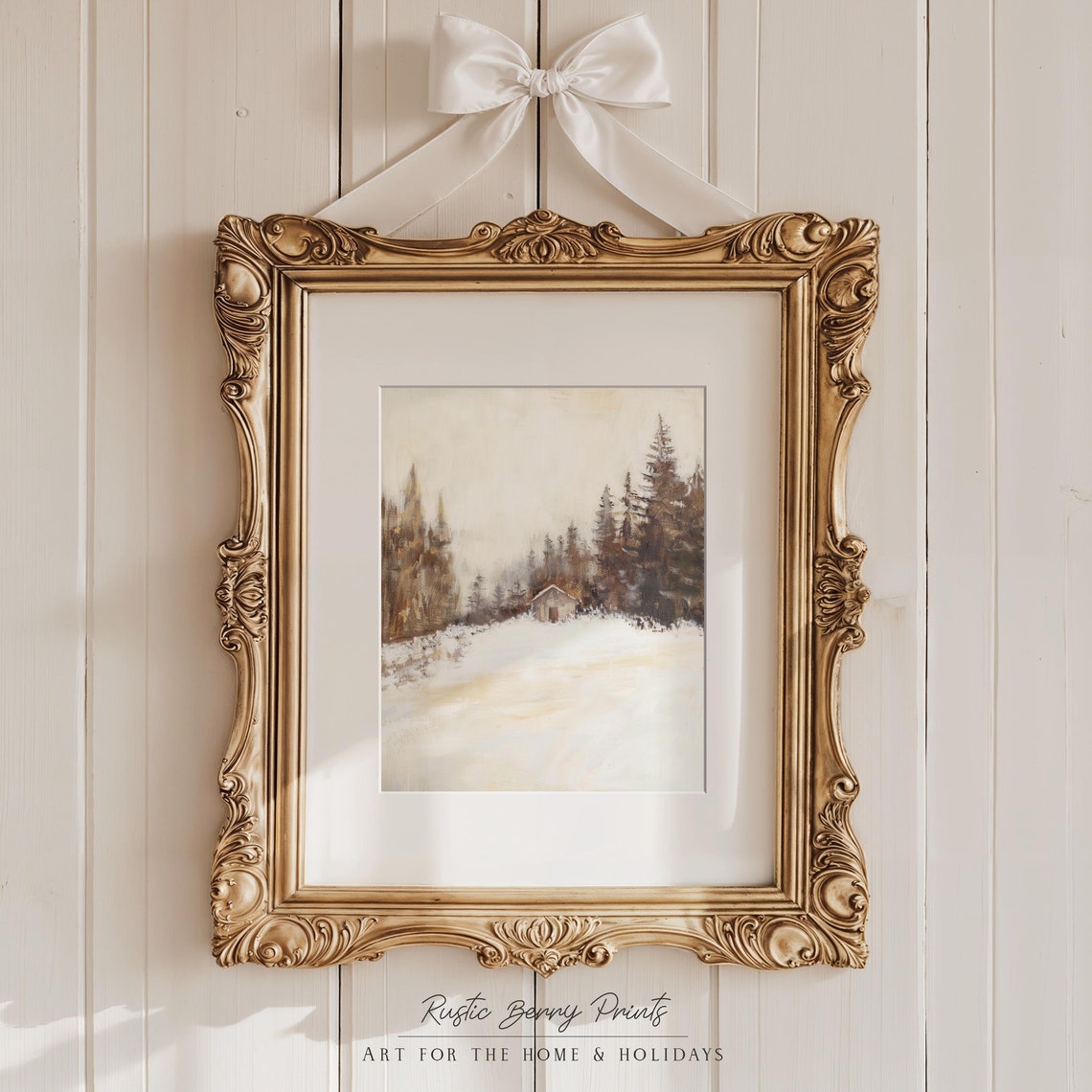 Snowy Winter Cabin In Pine Forest Warm Sepia Rustic Holiday Art Poster
