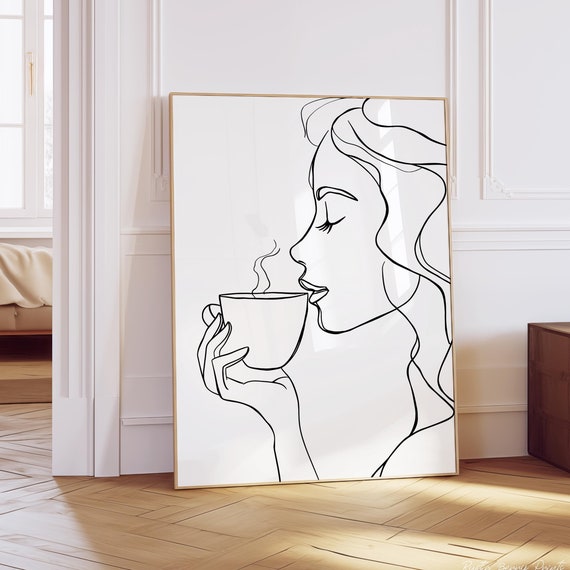 Coffee Wall Art Print Coffee Poster Kitchen Decor Woman Holding Coffee Minimalist Coffee Bar Art Trendy Art