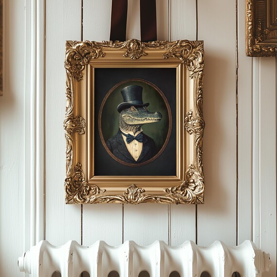 Crocodile Vintage Victorian Art Print Funny Crocodile Portrait Wall Art Wall Decor Art