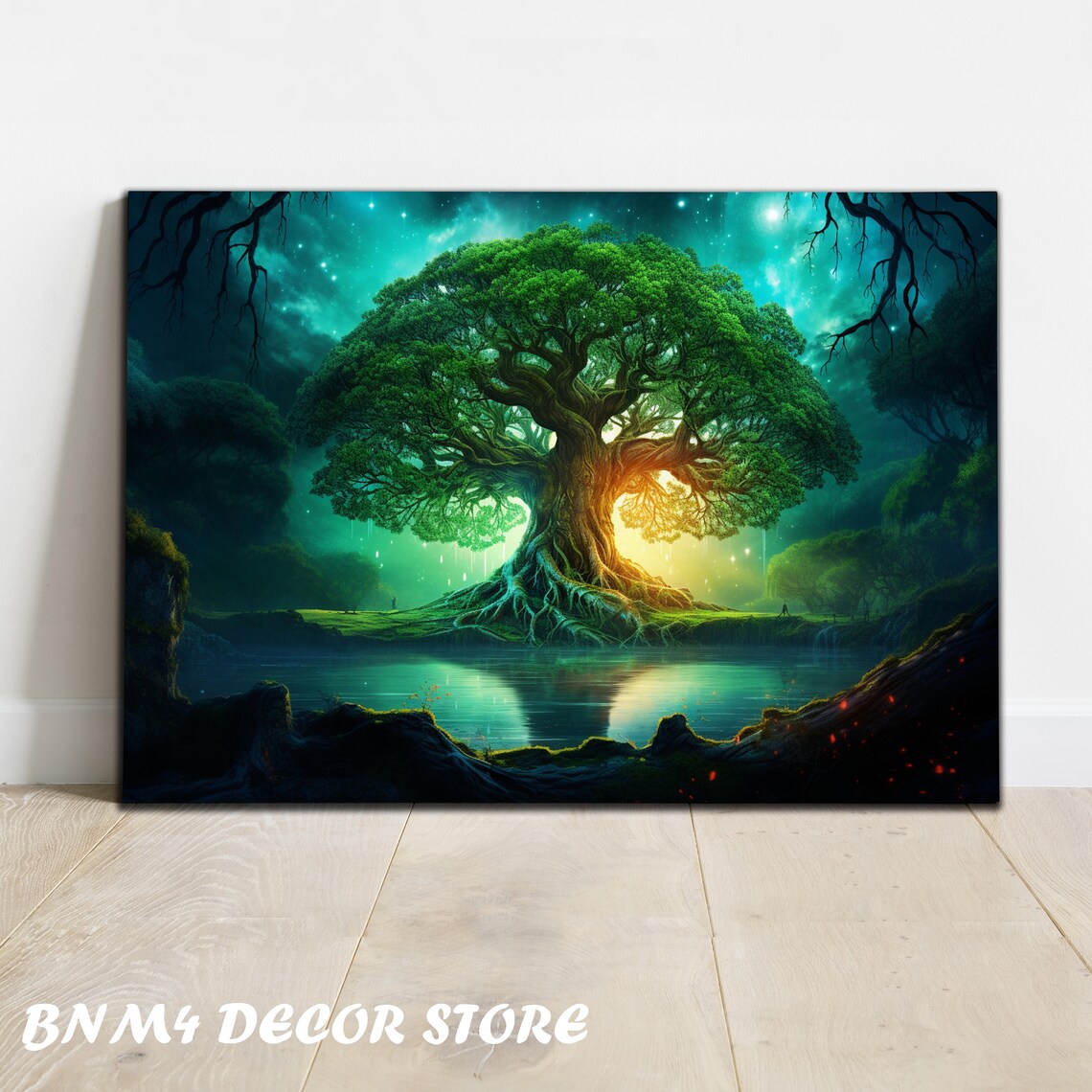Green Life Of Tree Stained Window Wall Art Print