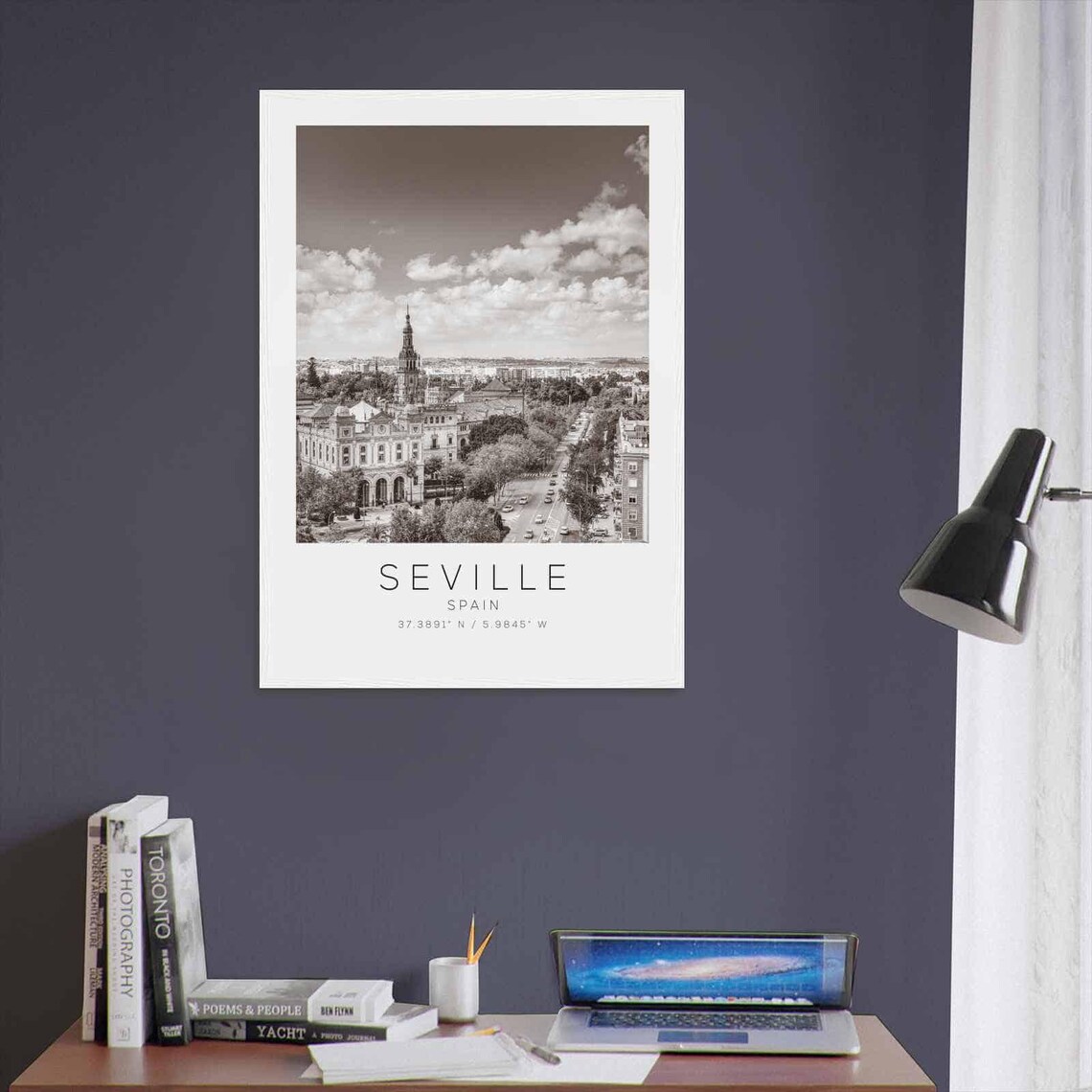 Seville Spain Cityscape Church Tower Black and White Travel Poster - Image 3
