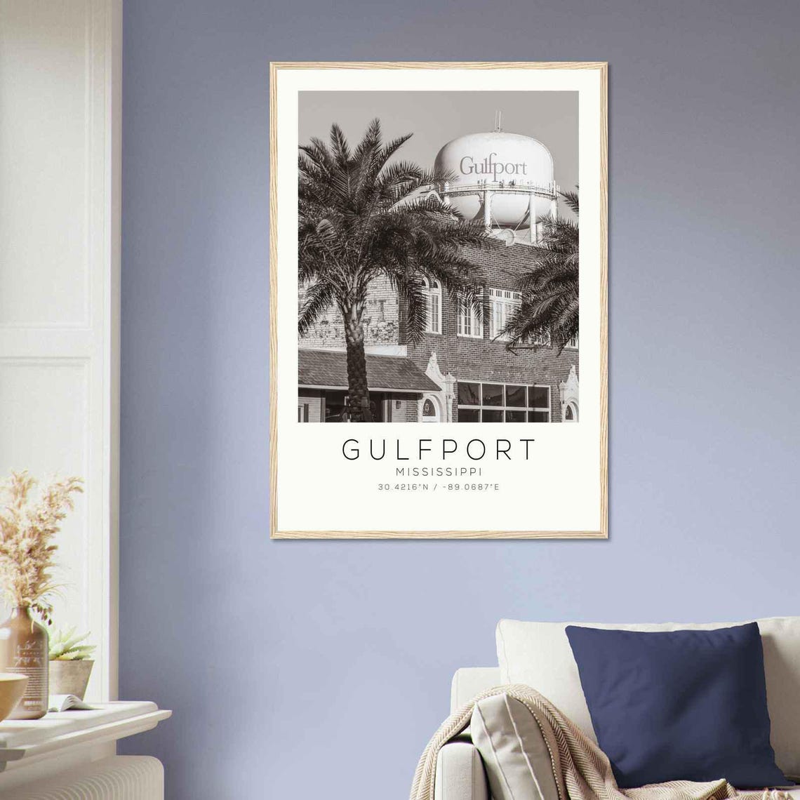 Gulfport Mississippi Water Tower Palms Black White Photo Poster - Image 2