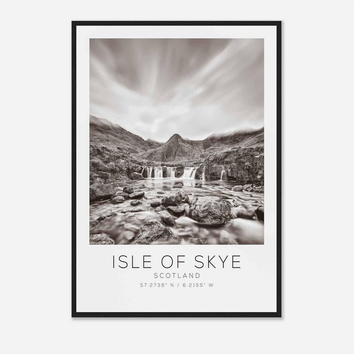 Isle of Skye Scotland Highland Waterfall Black and White Travel Poster