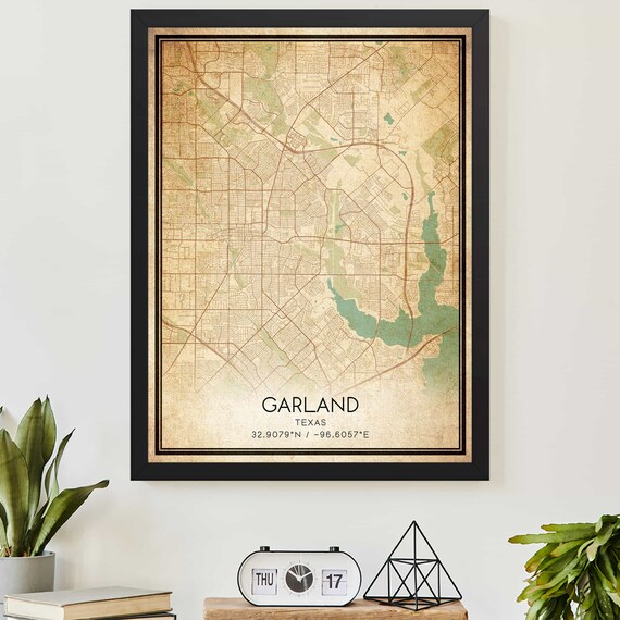 Garland Texas Vintage Street Map Coordinates Custom Decor Poster