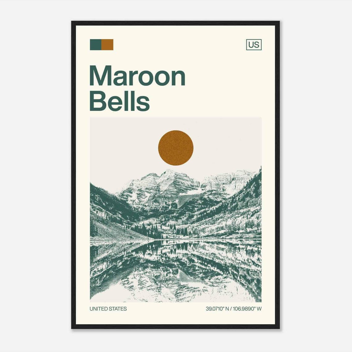 Maroon Bells USA Modern Minimalist Mountain Lake Reflection Poster