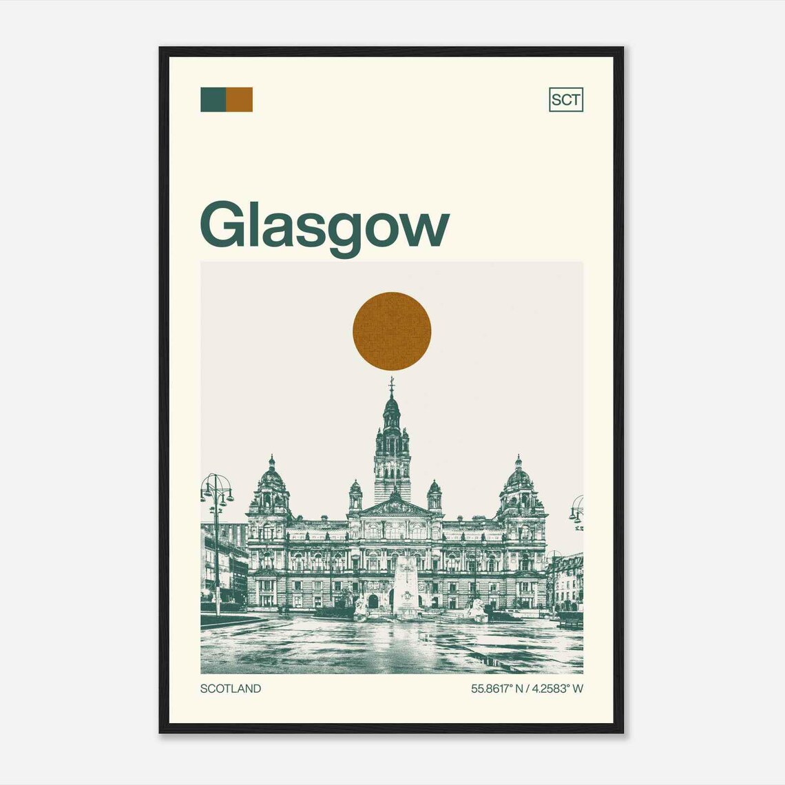 Glasgow Scotland City Chambers George Square View Travel Poster