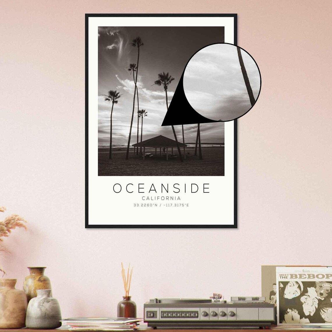 Oceanside California Palm Trees Beach Pavilion Travel Poster - Image 4