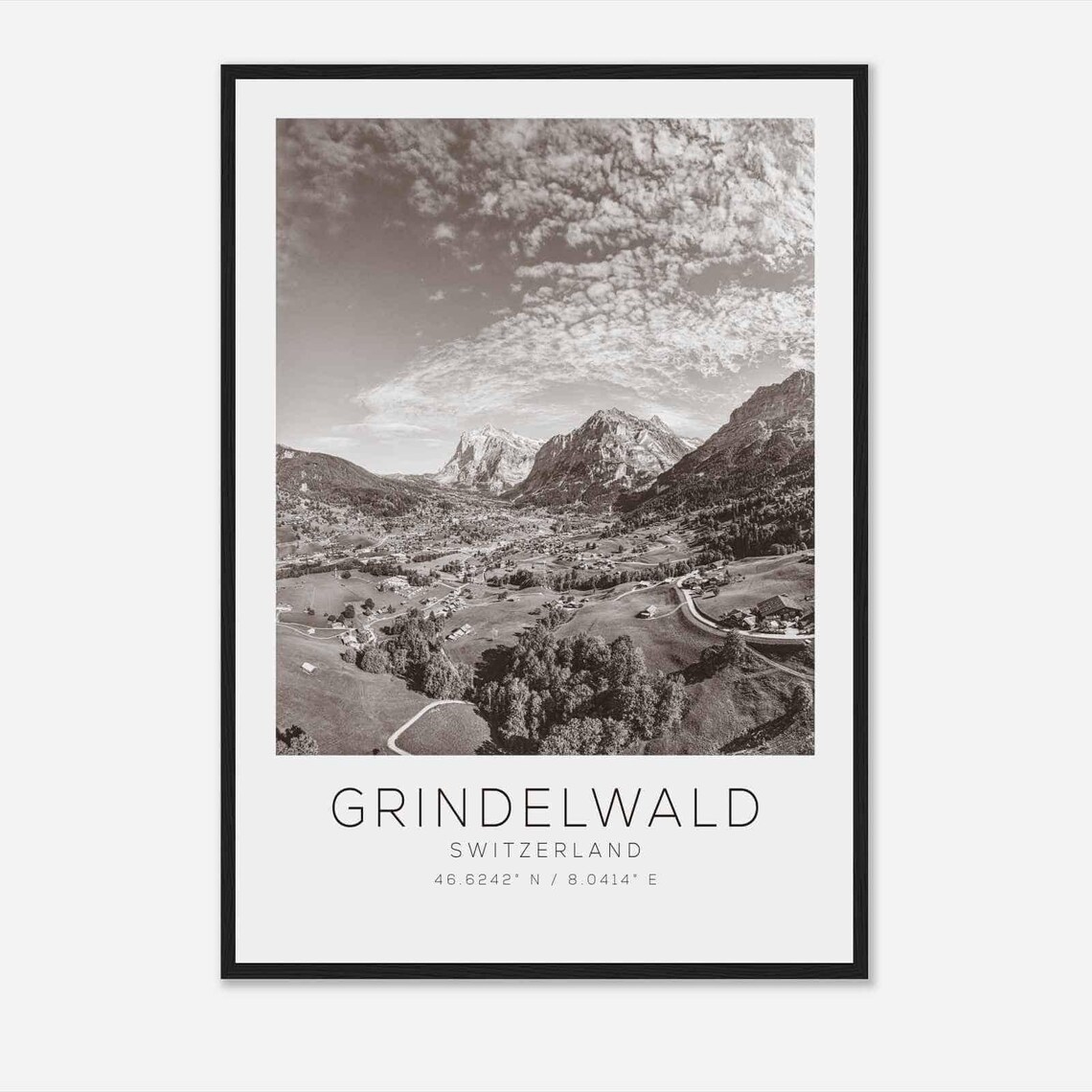 Grindelwald Switzerland Black and White Alps Village Valley Poster