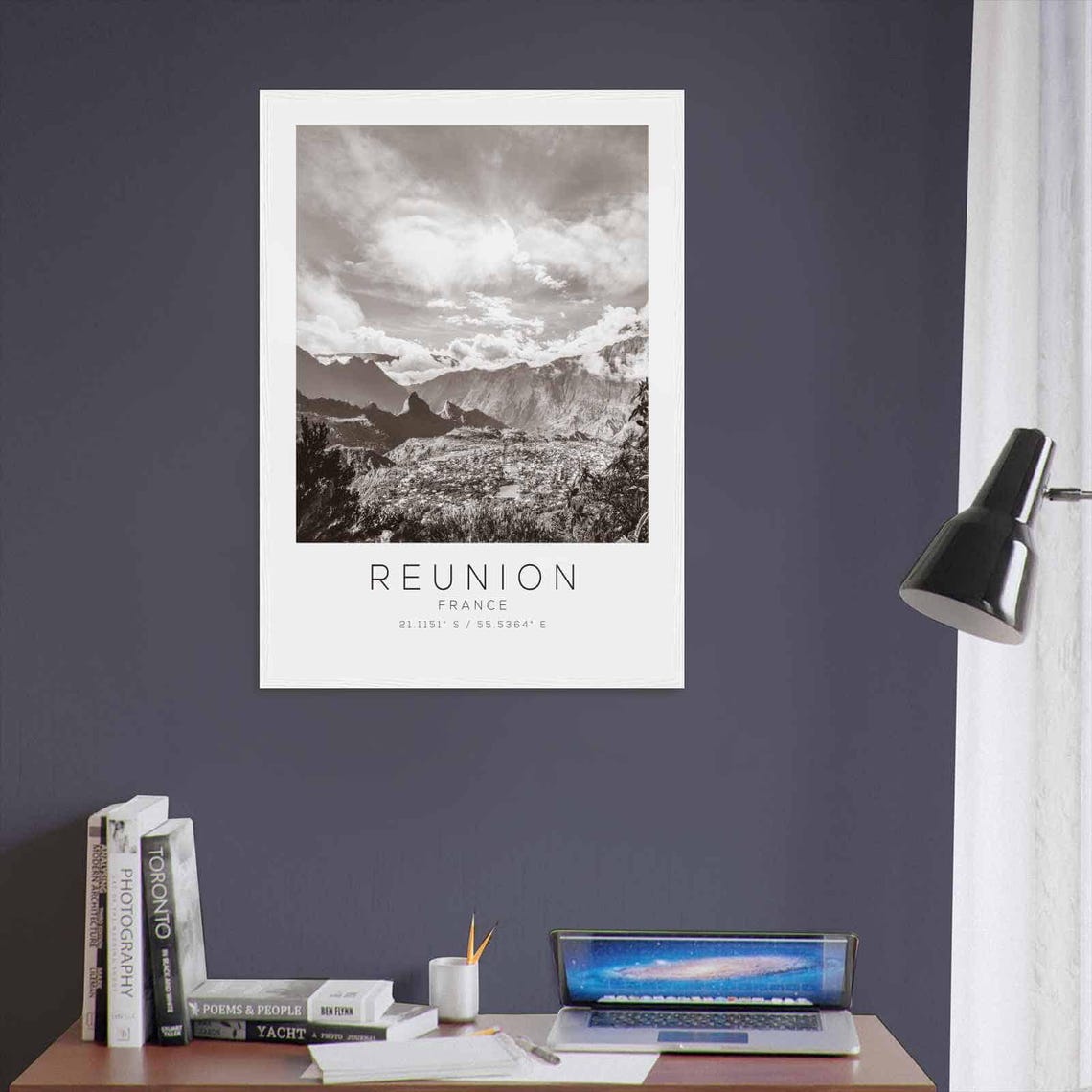 Reunion France Black And White Mountain Cirque Scenic Poster - Image 3