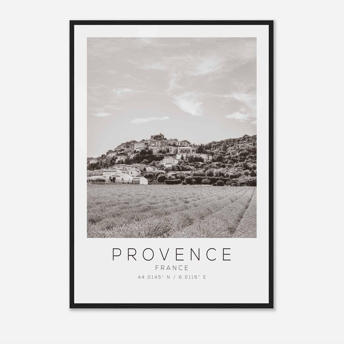 Provence France Hilltop Village Countryside Black and White Poster