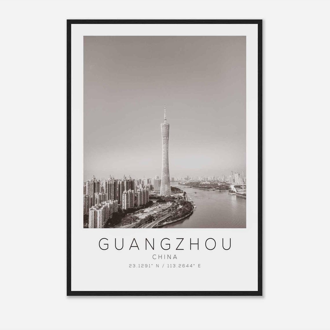 Guangzhou China Black and White Canton Tower River View Poster