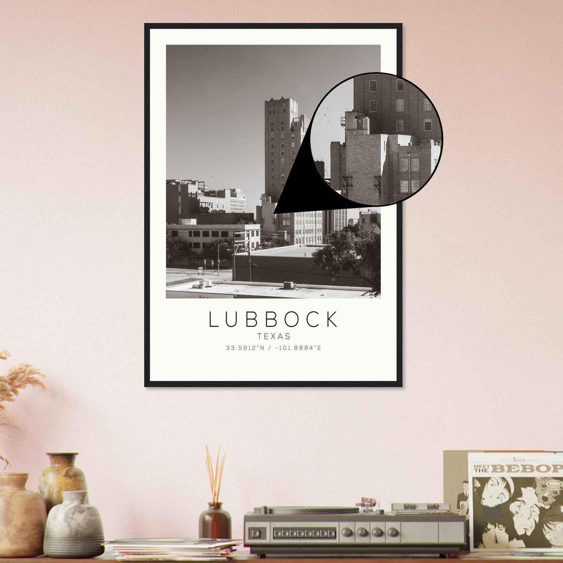 Lubbock Texas Historic Downtown Tower Black And White Photo Poster - Image 4