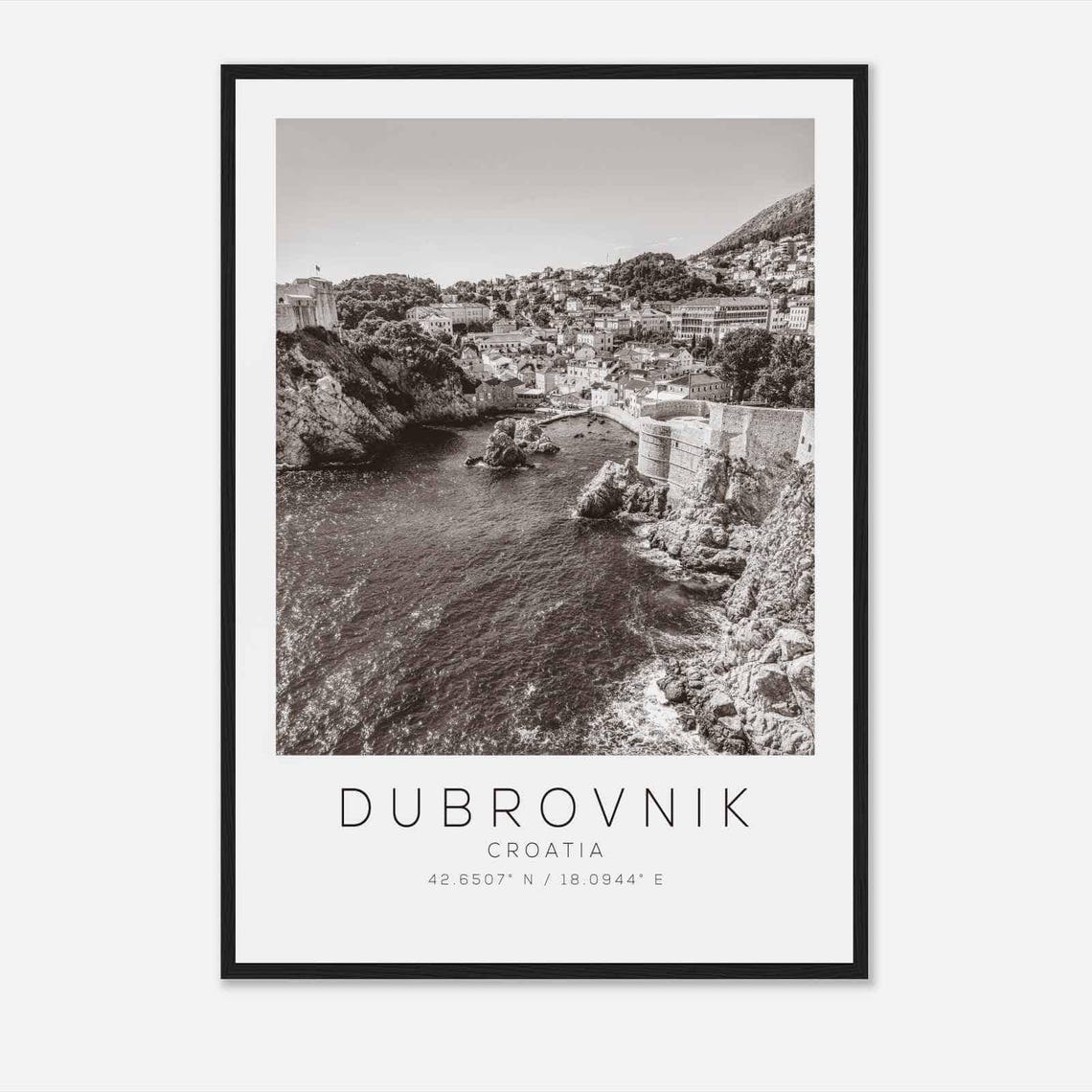 Dubrovnik Croatia Old Town Harbor Adriatic Black White Photo Poster