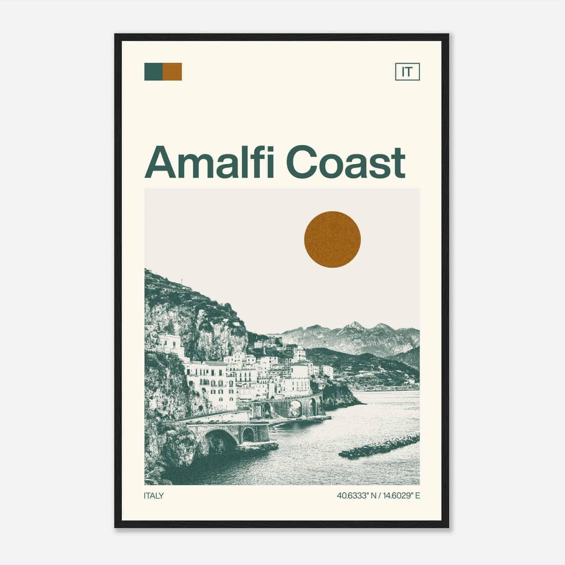 Amalfi Coast Italy Seaside Cliffs Vintage Style Travel Poster