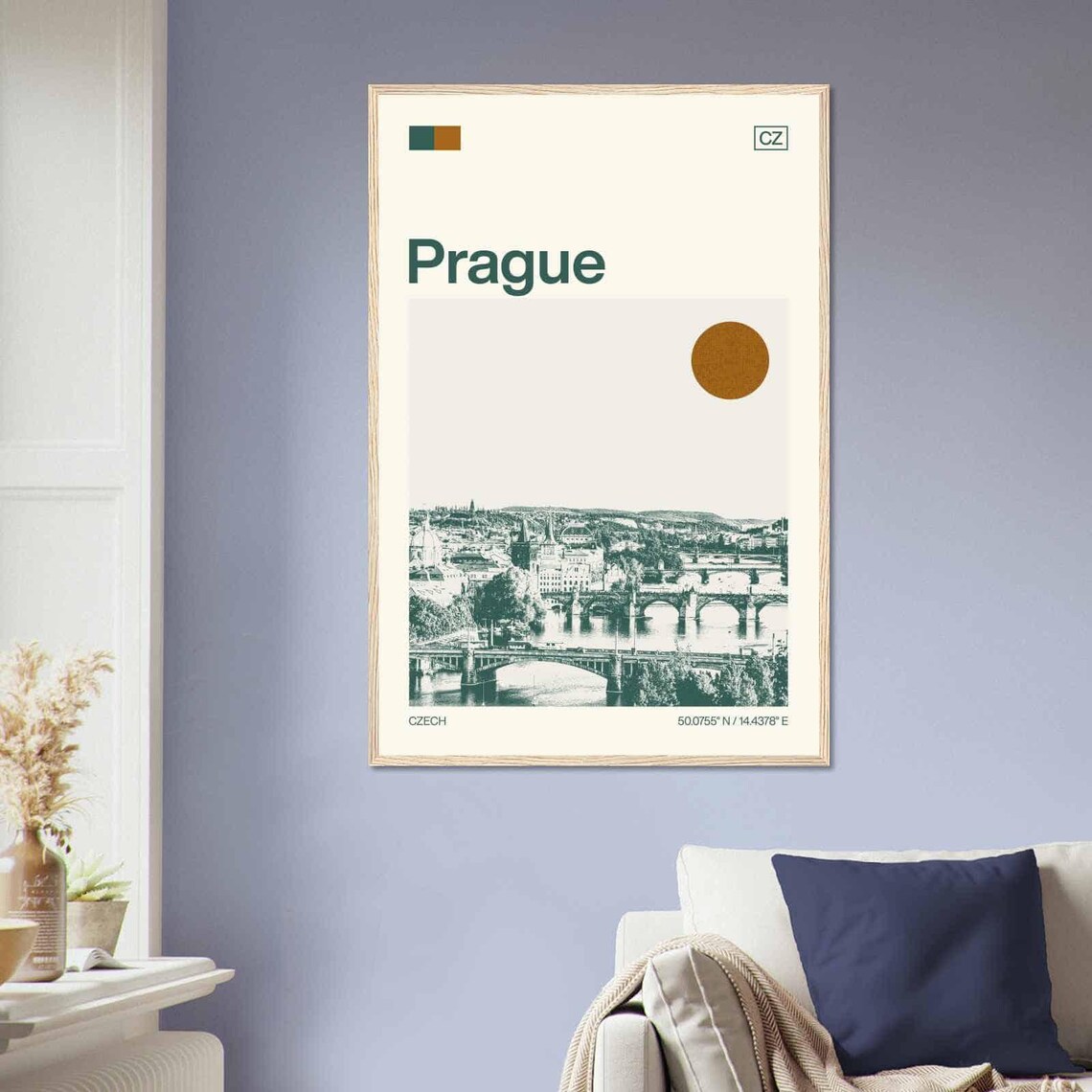 Prague Czech Vltava River Bridges Skyline Sun Duotone Travel Poster - Image 2