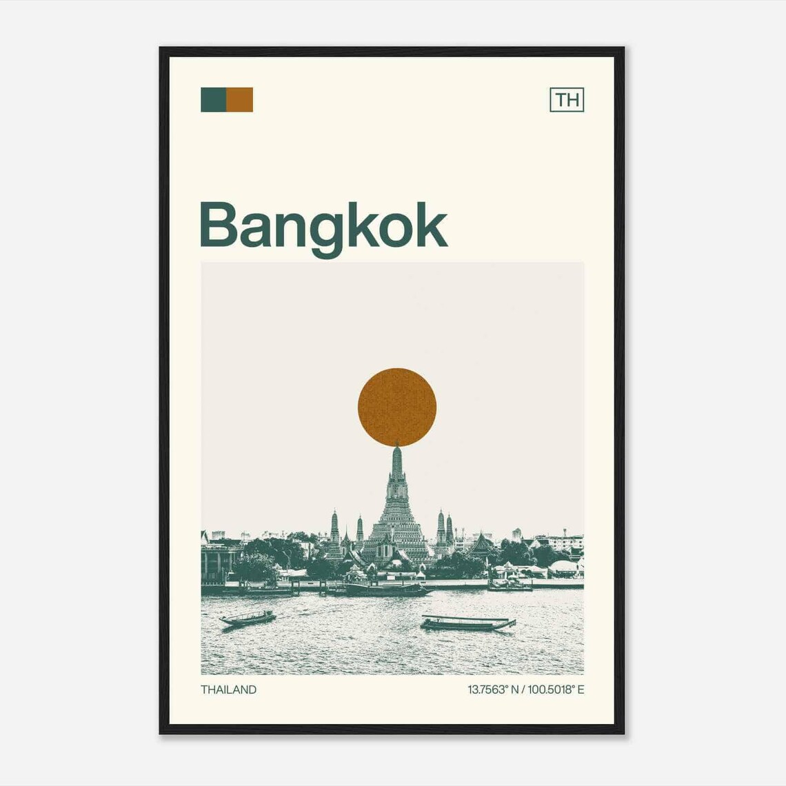 Bangkok Thailand Minimalist Monochrome Travel Poster