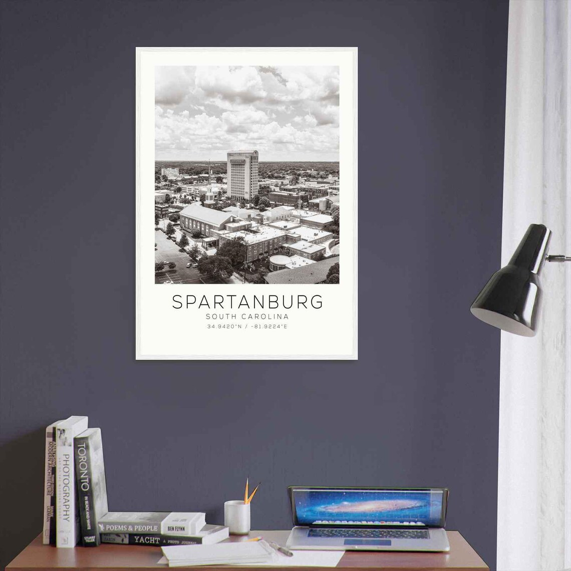 Spartanburg South Carolina Downtown Aerial Black White Photo Poster - Image 3