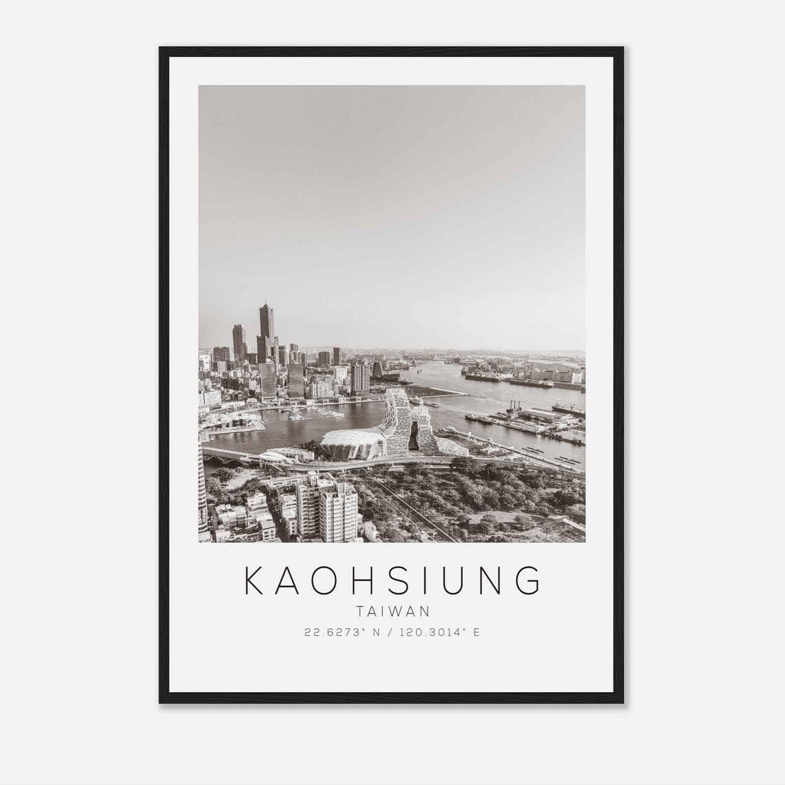 Kaohsiung Taiwan Travel Photo Poster Bw Kaohsiung Travel Print Minimalist Travel Poster Print