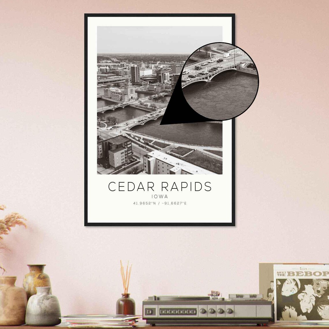 Cedar Rapids Iowa Aerial River and Downtown Bridges Travel Poster - Image 4