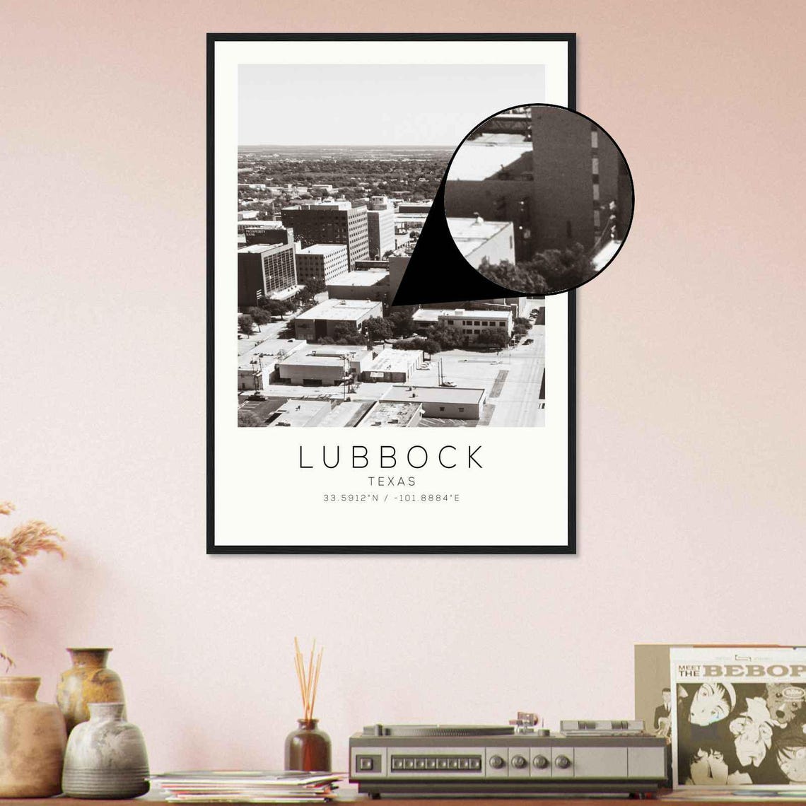 Lubbock Texas Downtown Aerial Skyline Black And White Photo Poster - Image 4