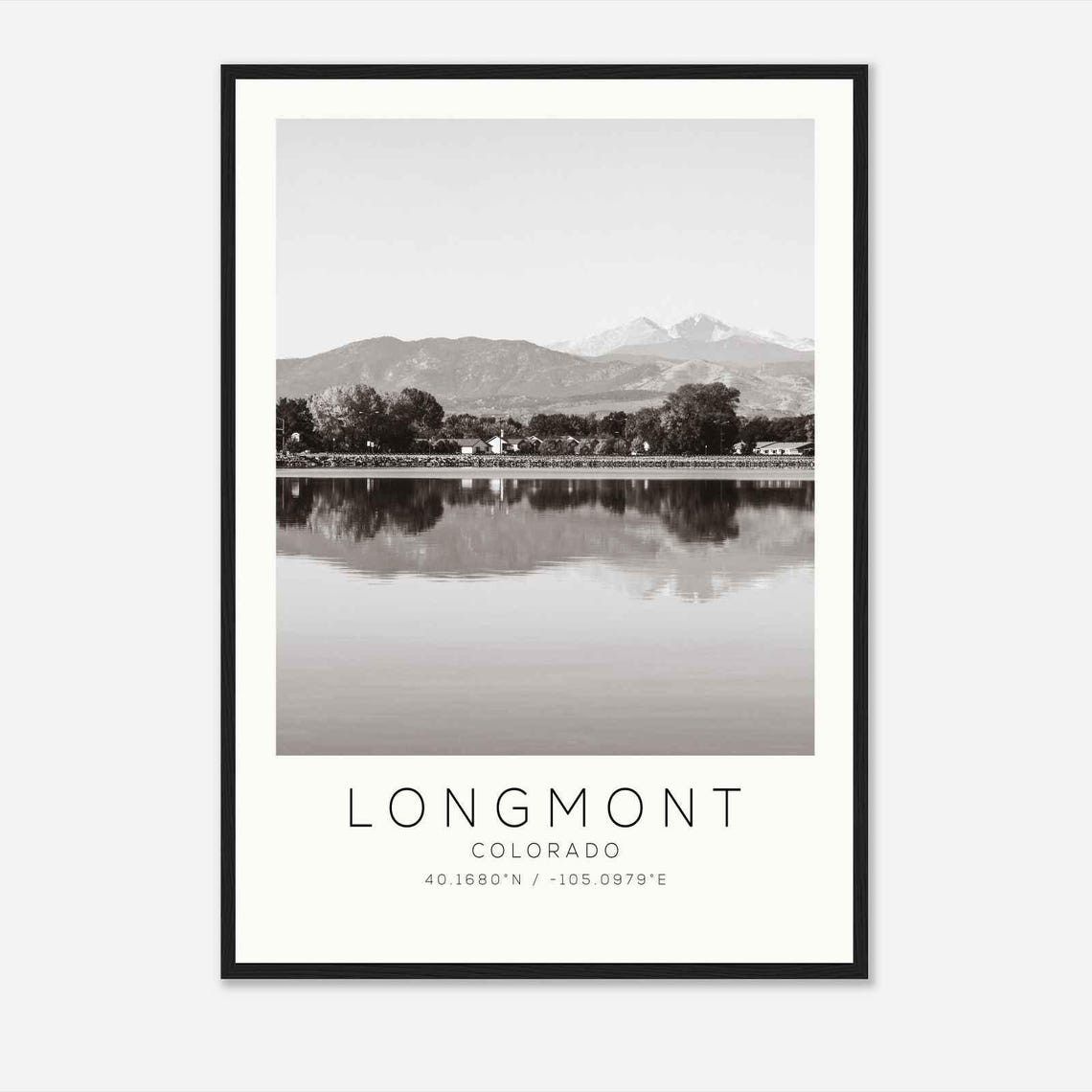 Longmont Colorado Mountain Lake Reflection Black And White Poster