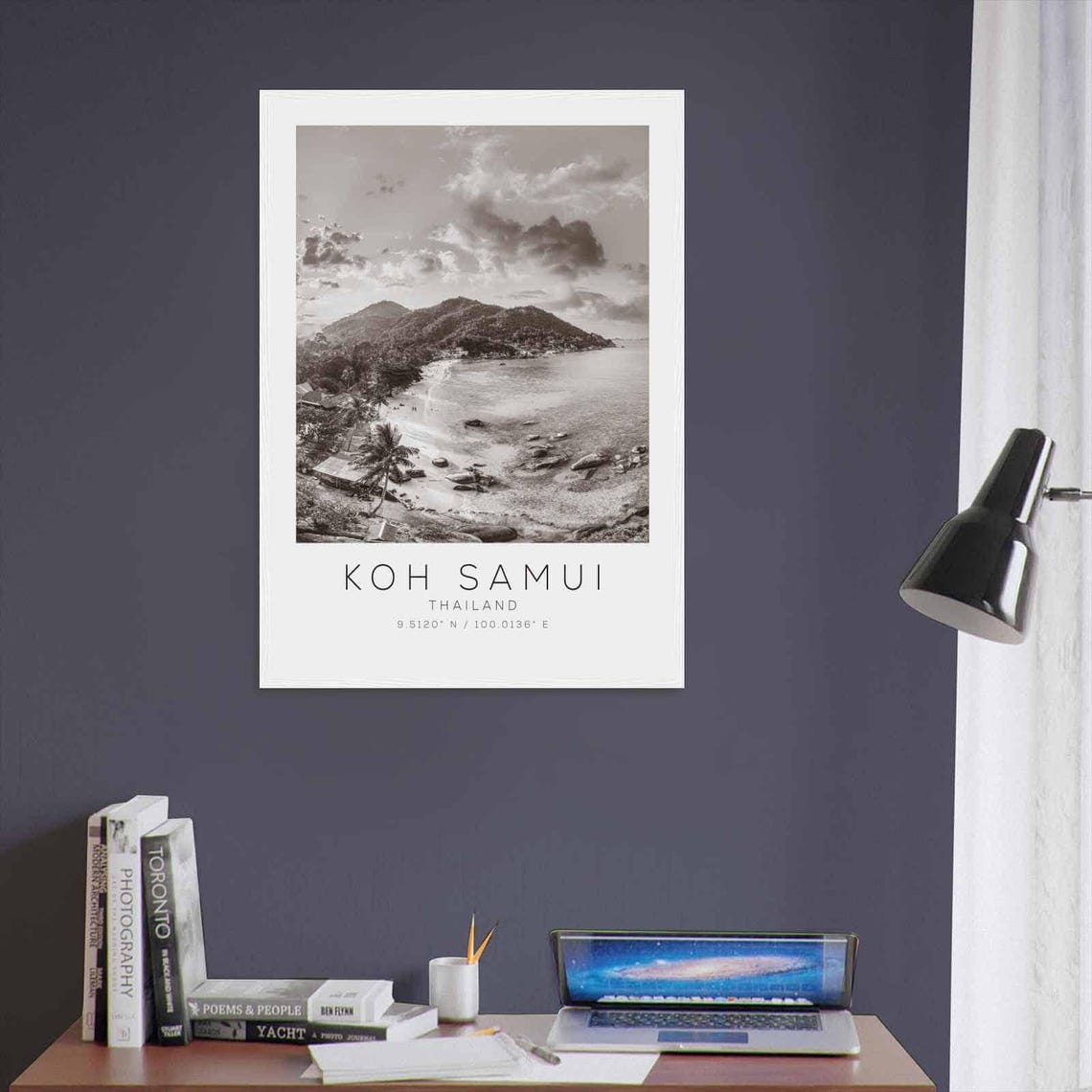 Koh Samui Thailand Black White Tropical Beach Island Bay Poster - Image 3