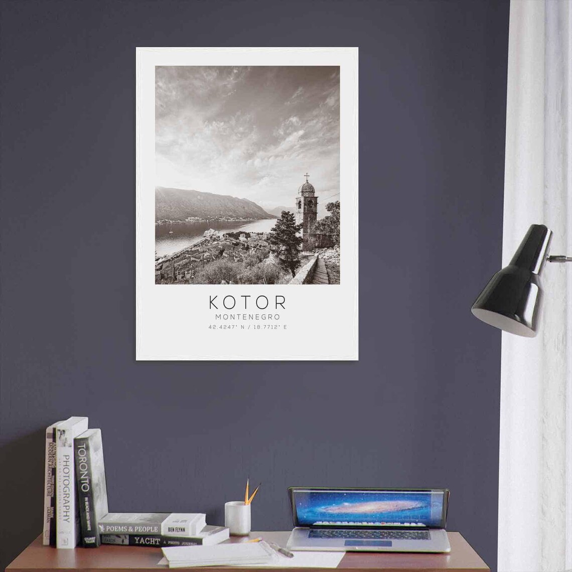 Kotor Montenegro Black White Bay Overlook Hilltop Church Poster - Image 3
