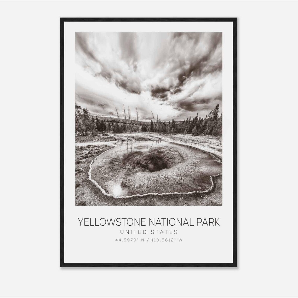 Yellowstone National Park Thermal Pool Black White Photo Poster