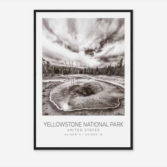 Yellowstone National Park Thermal Pool Black White Photo Poster