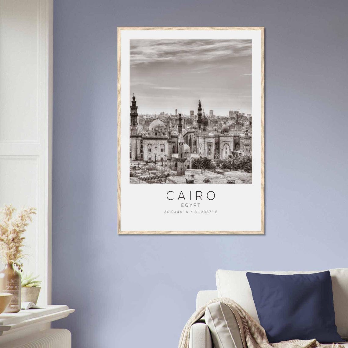 Cairo Egypt Black White Mosque Skyline Minarets Travel Poster - Image 2