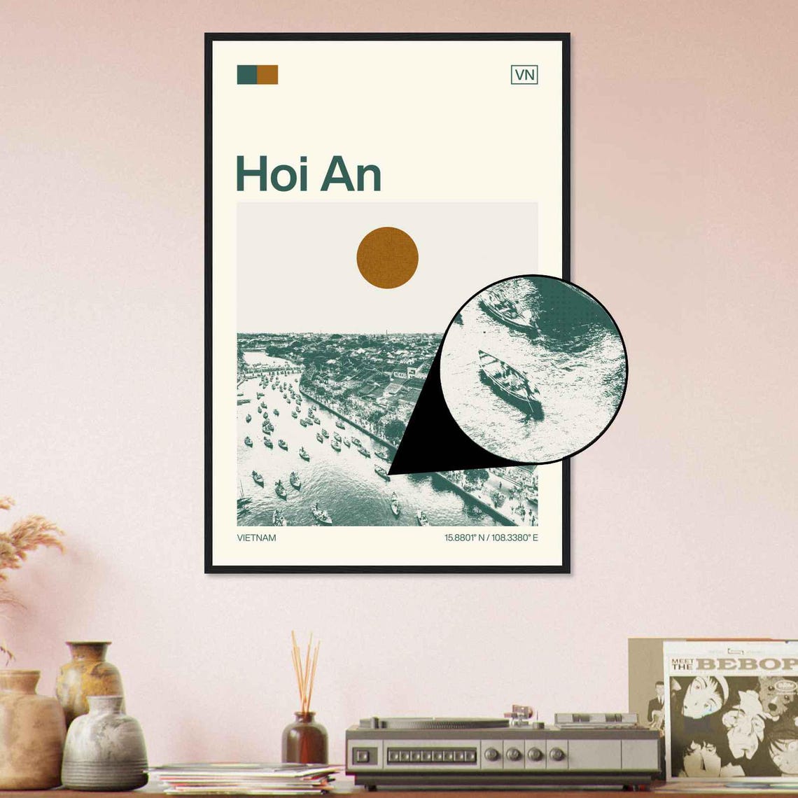 Hoi An Vietnam Sun River Boat Town Minimalist Travel Art Poster - Image 4