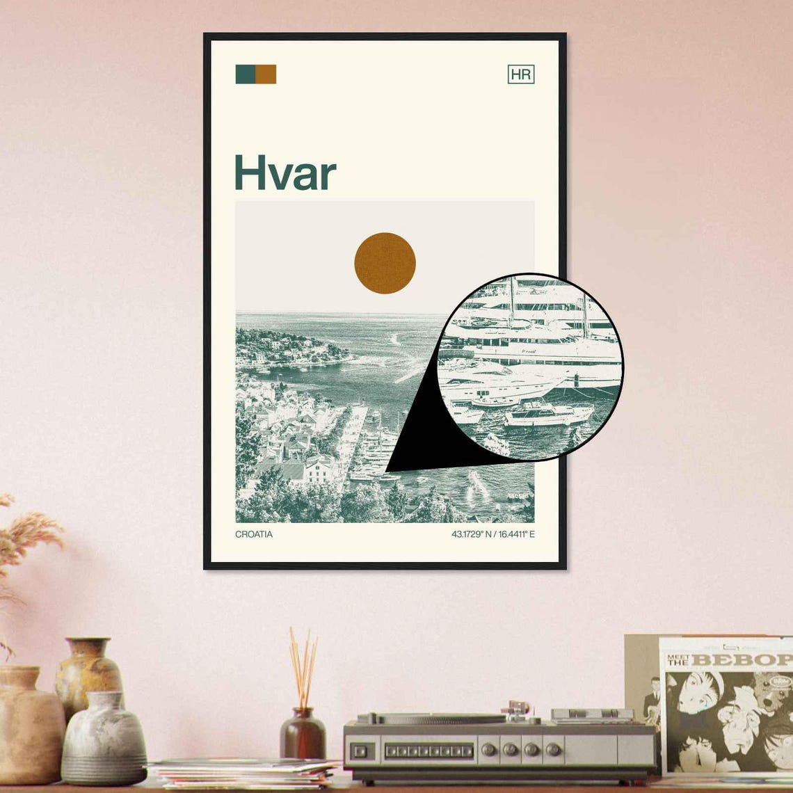 Hvar Croatia Island Harbor Yacht Minimalist Travel Art Poster - Image 4