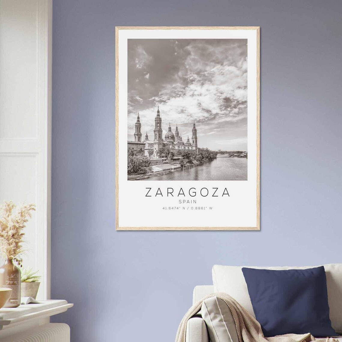 Zaragoza Spain Basilica of the Pillar River Black White Photo Poster - Image 2