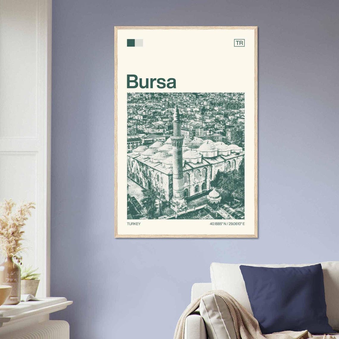 Bursa Turkey Domed Mosque and Minaret Duotone View Art Poster - Image 2