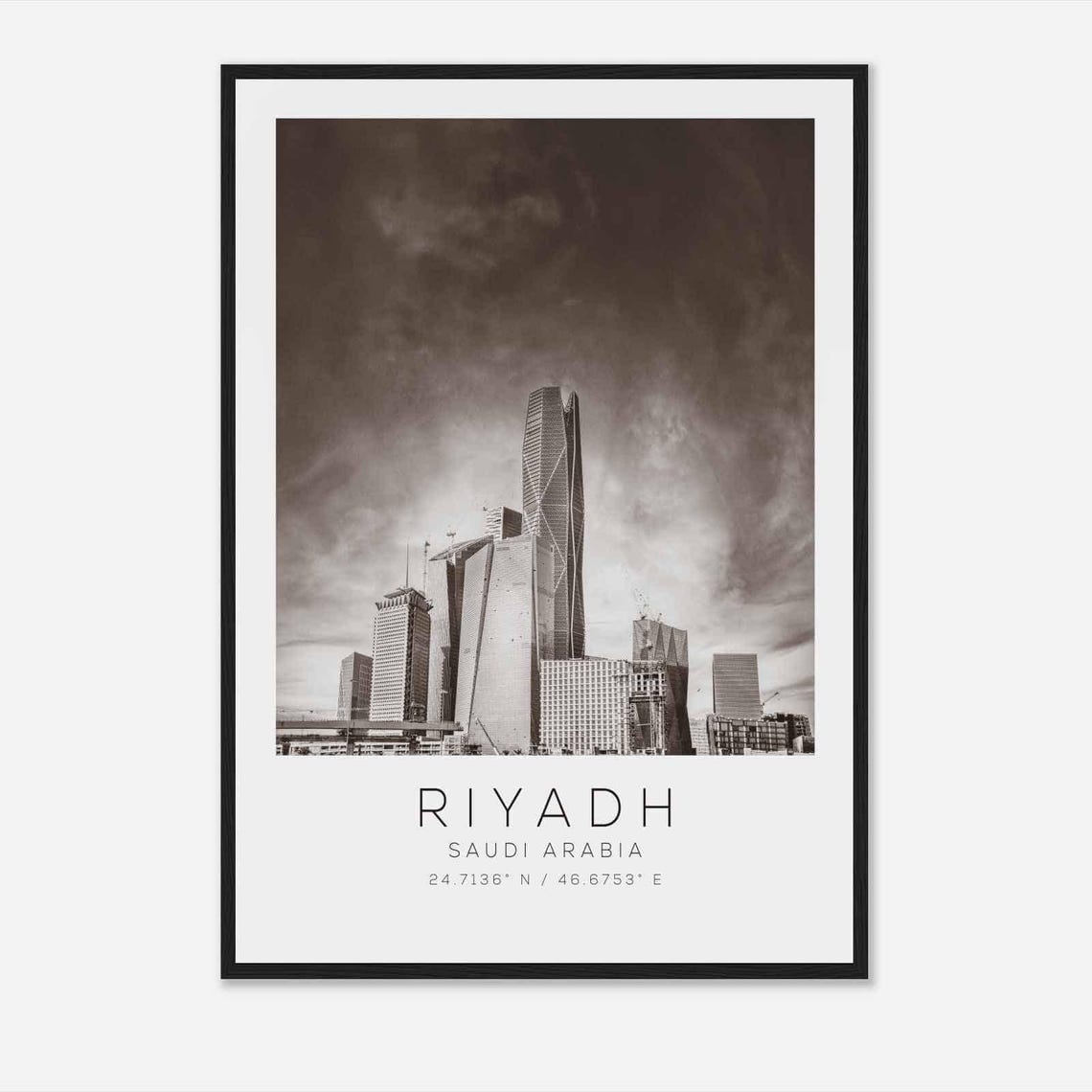 Riyadh Saudi Arabia Modern Skyscrapers Black and White Travel Poster