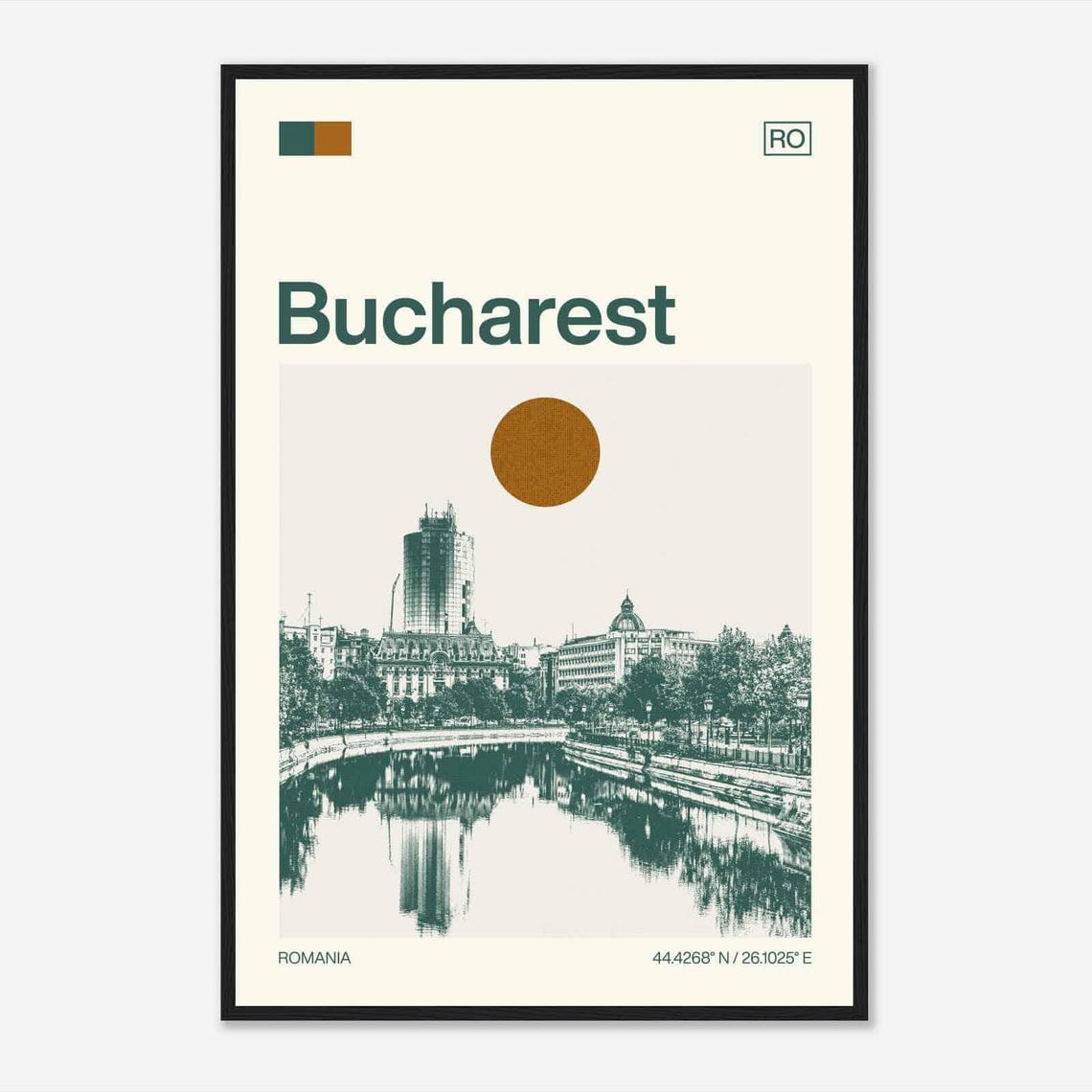 Bucharest Romania City Center Duotone View Art Travel Poster