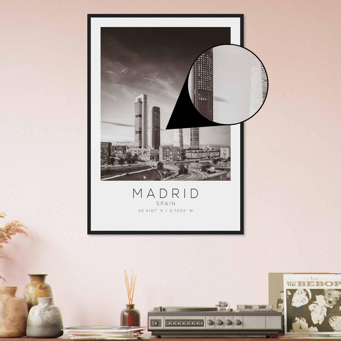 Madrid Spain Cuatro Torres Skyline Black and White Photo Poster - Image 4