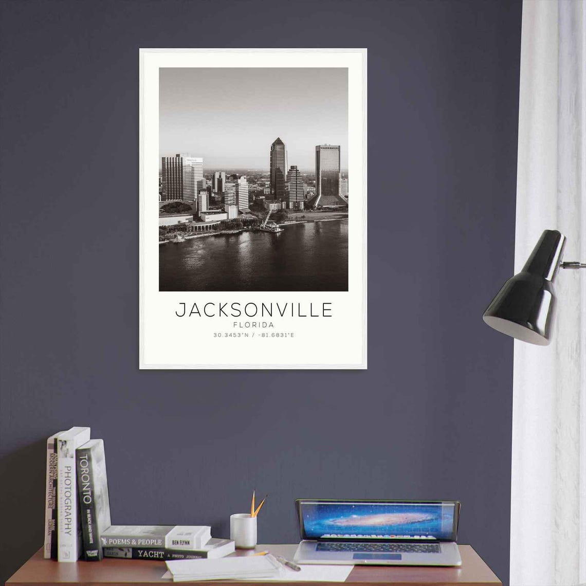 Jacksonville Florida St Johns River Skyline Black And White Poster - Image 3