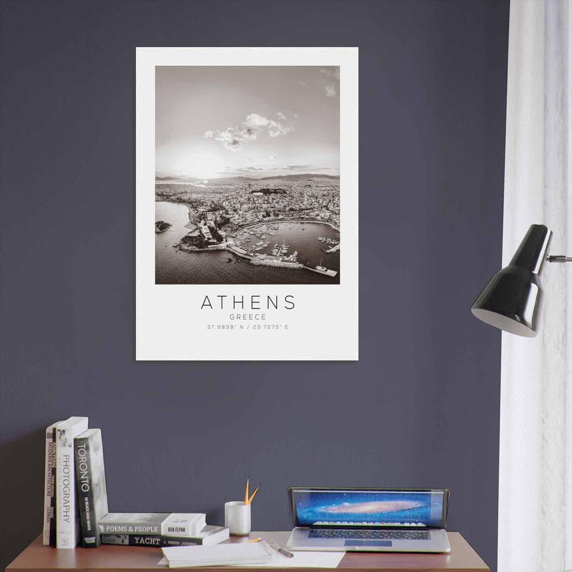 Athens Greece Black White Harbor Sunset Photography Travel Poster - Image 3