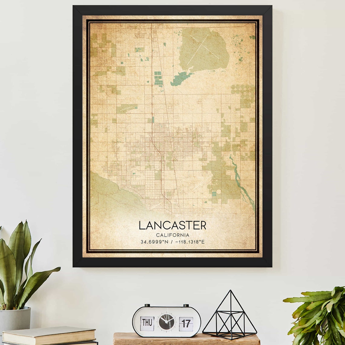 Vintage Lancaster California Street Map Hometown Gift Wall Poster
