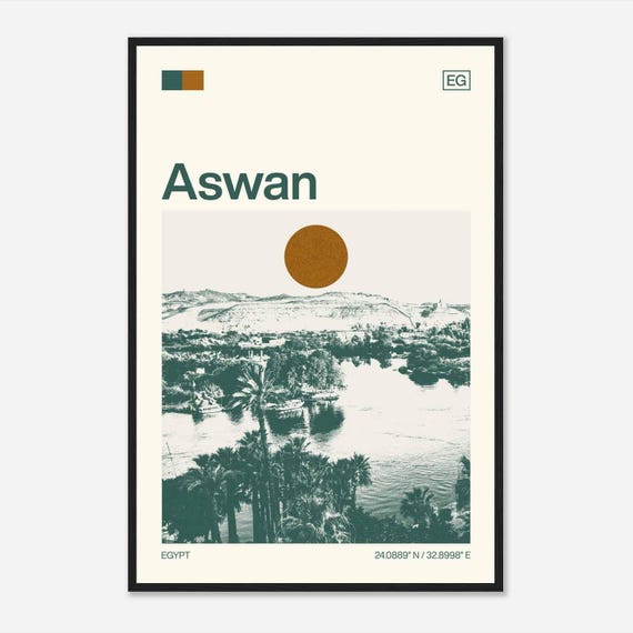 Aswan Egypt Minimalist Monochrome Travel Photo Poster