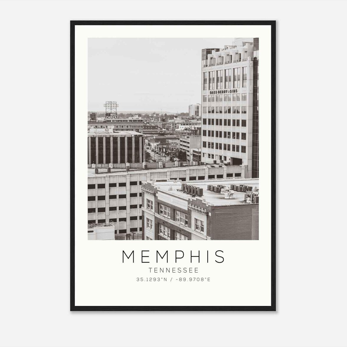Memphis Tennessee Downtown Rooftops City Minimalist Travel Poster