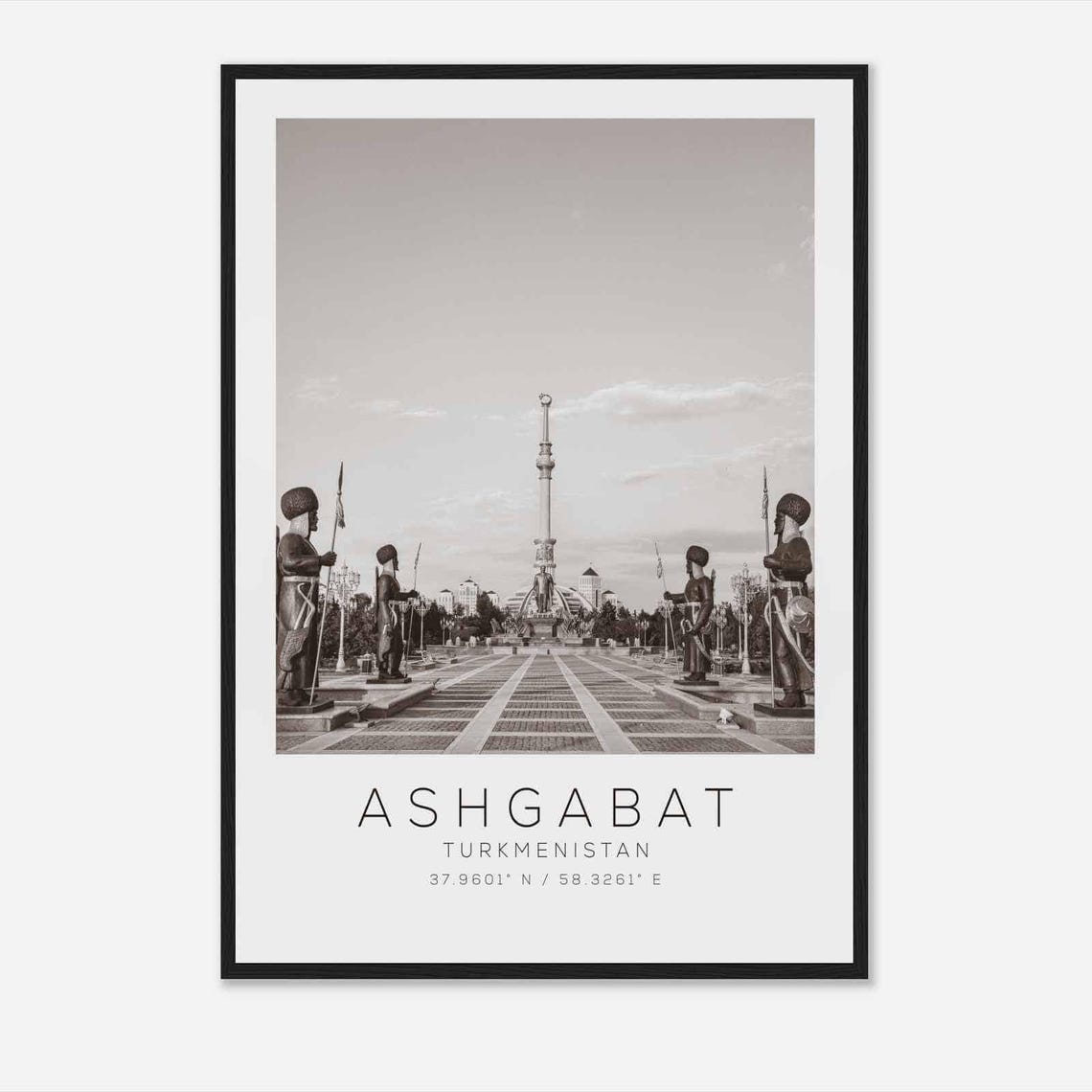 Ashgabat Turkmenistan Black White Independence Monument Poster