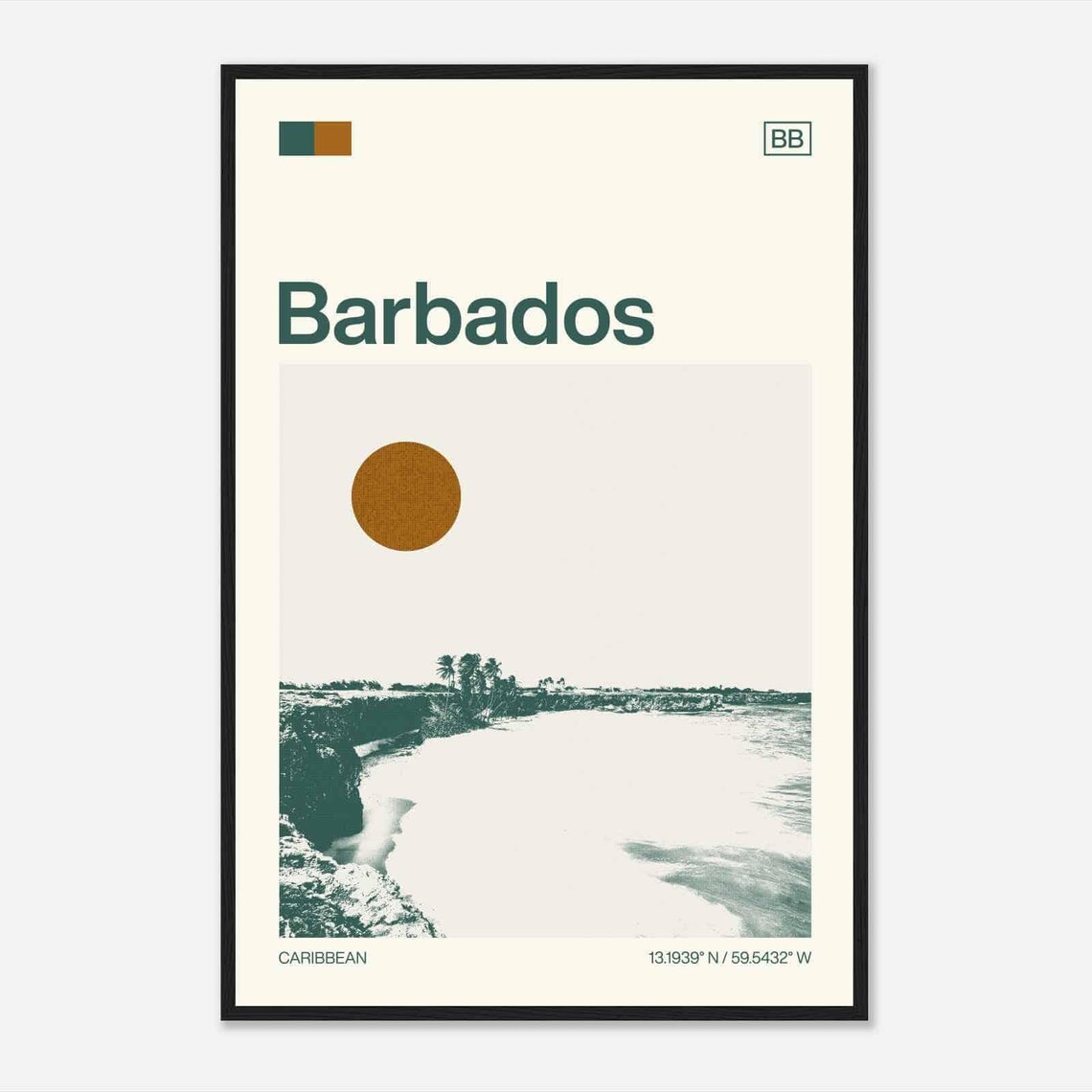 Barbados Caribbean Minimalist Monochrome Travel Photo Poster