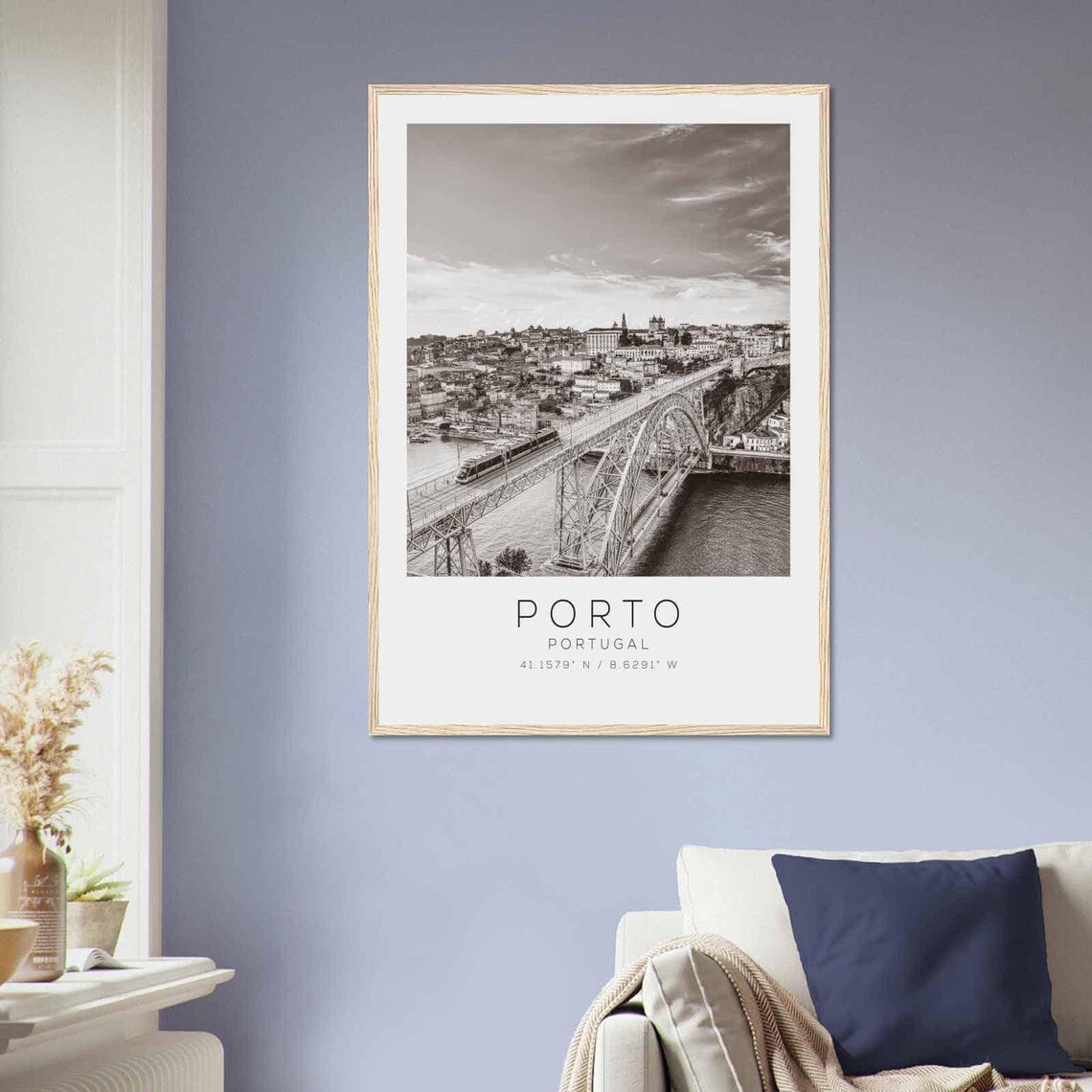 Porto Portugal Iconic Dom Luis Bridge Tram River Black White Poster - Image 2