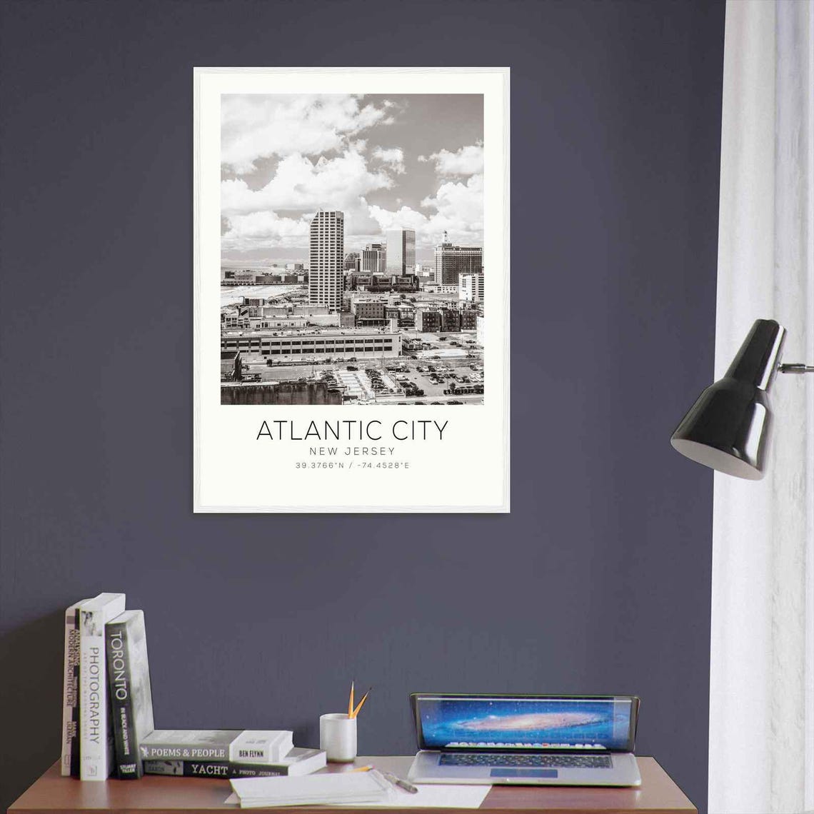 Atlantic City New Jersey Downtown Skyline Black White Poster - Image 3
